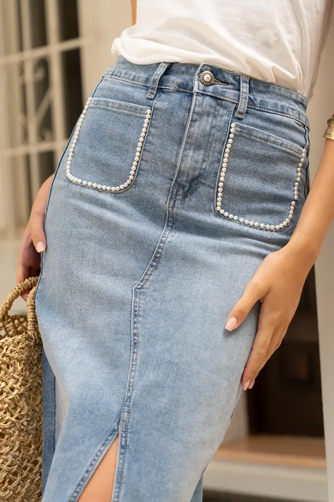 Blauwe jeansrok parel