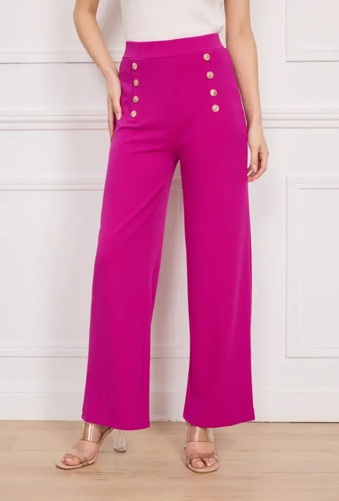 Paarse pantalon met gouden knopen