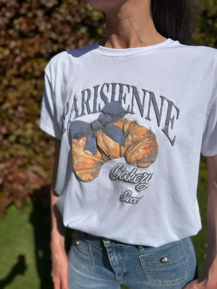 Wit t-shirt croissant blauw
