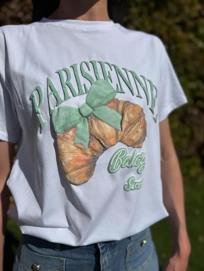 Wit t-shirt croissant groen
