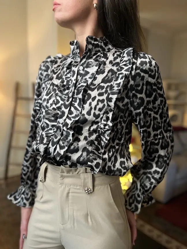 Blouse met ruches in luipaardprint