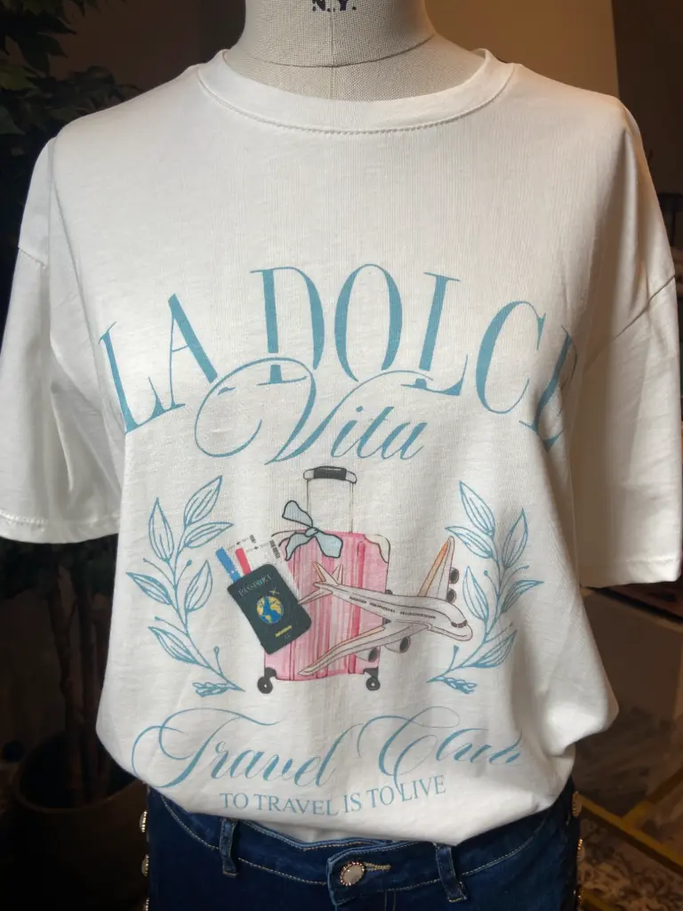 Wit t-shirt print 'Dolce vita'