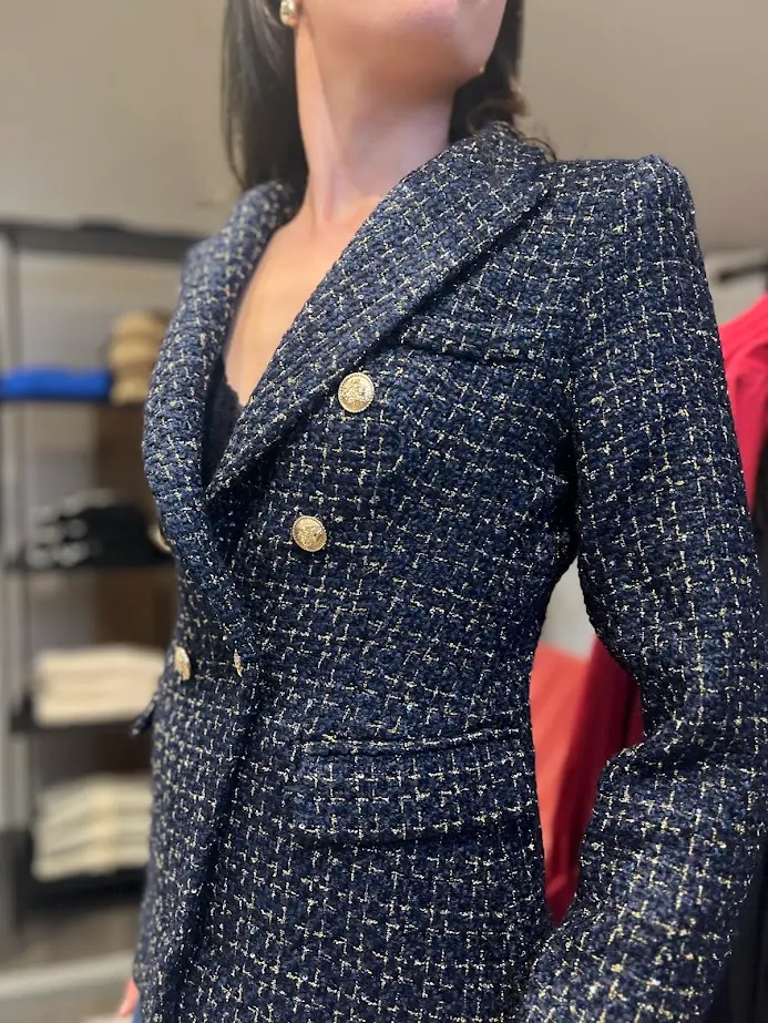 Donkerblauwe blazer tweed met gouden knopen (38)