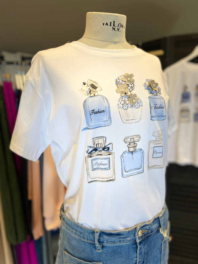 Wit t-shirt parfum lichtblauw