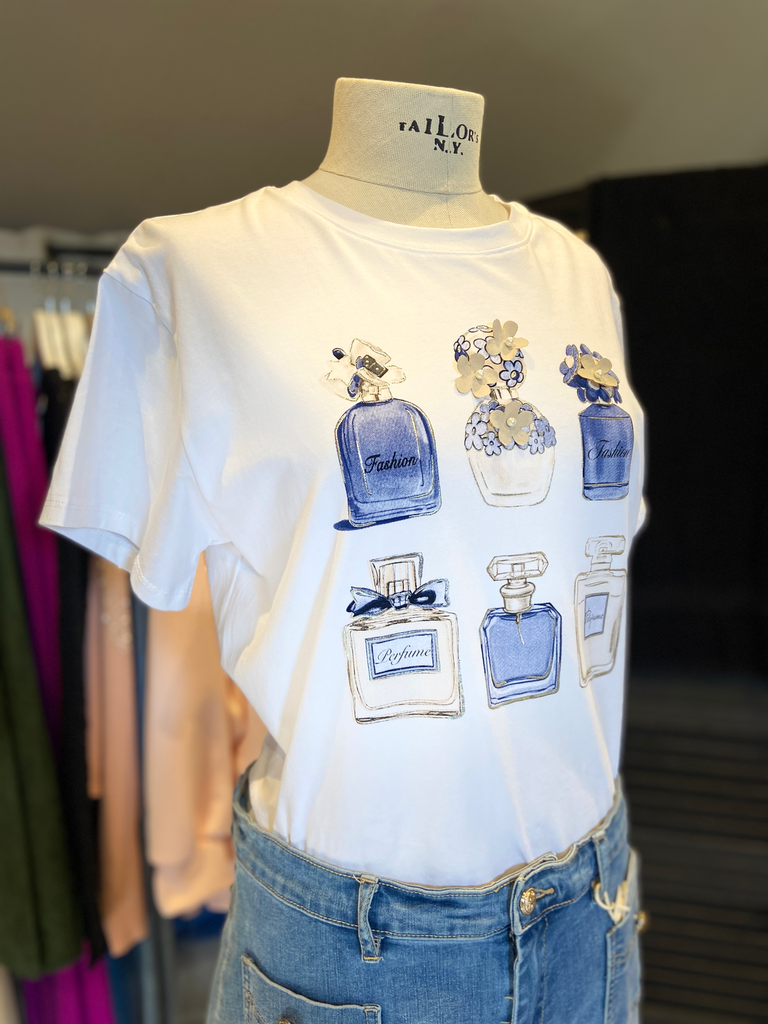 Wit t-shirt parfum donkerblauw