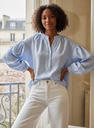 Lichtblauwe geruite  blouse