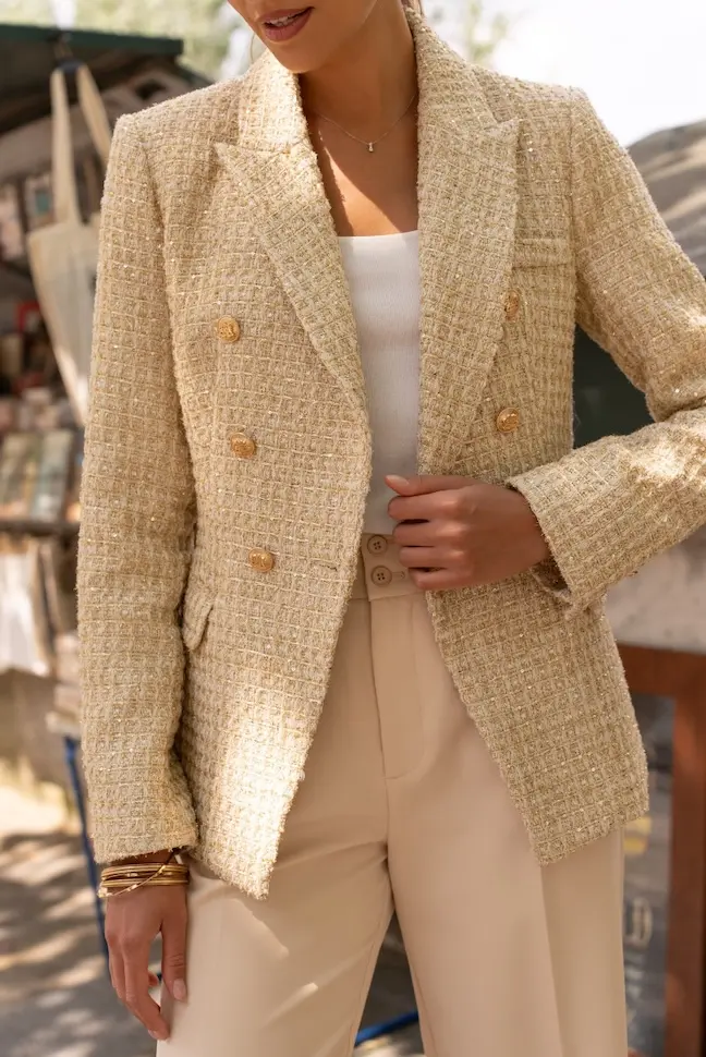 Gouden blazer tweed met gouden knopen