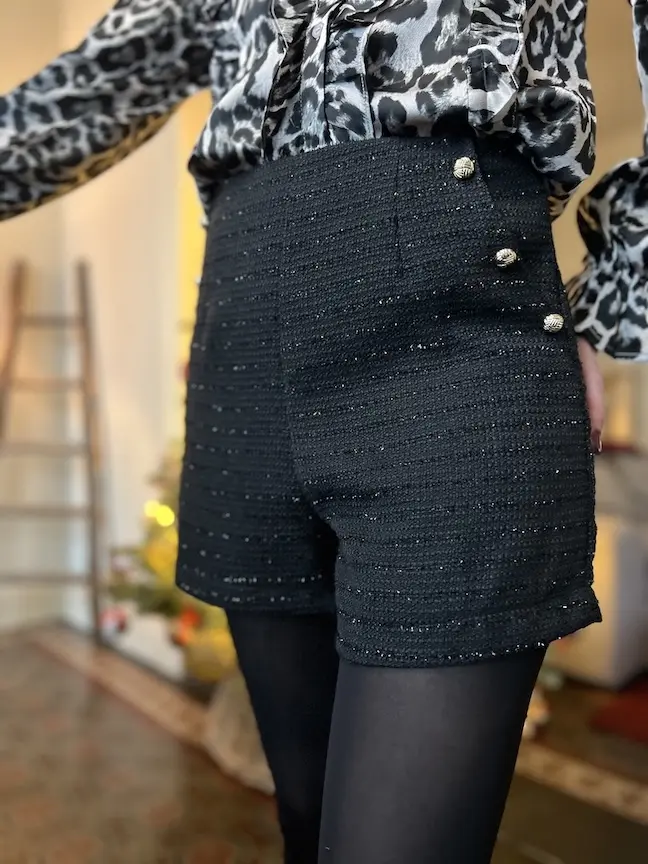 Zwart short tweed & glitter