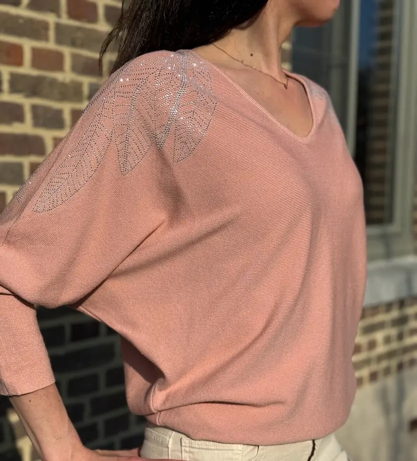 Roze trui met wijde mouwen en glitter
