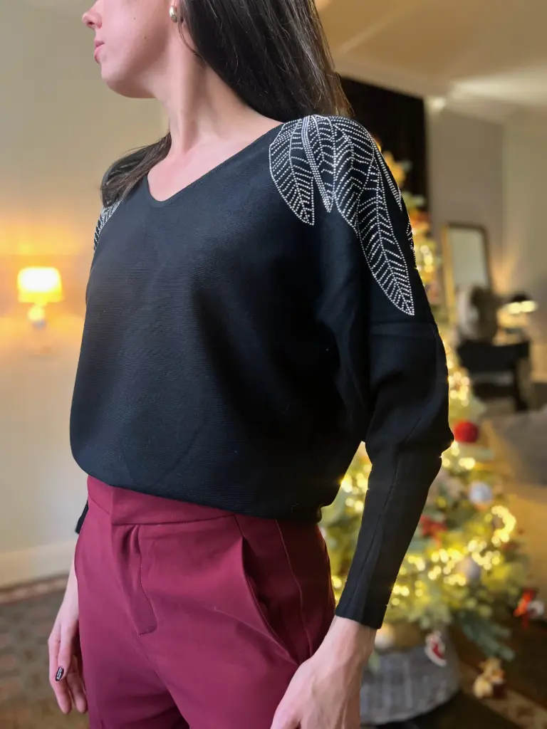 Zwarte trui wijde mouwen glitter
